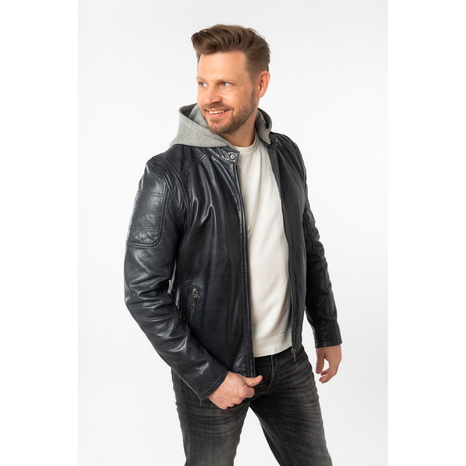 Geaca de Piele Barbati Mauritius Bleumarin Inchis MMRylo – Geci de Piele