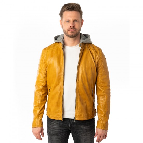 Geaca de Piele Barbati Mauritius Galben Inchis MMRylo