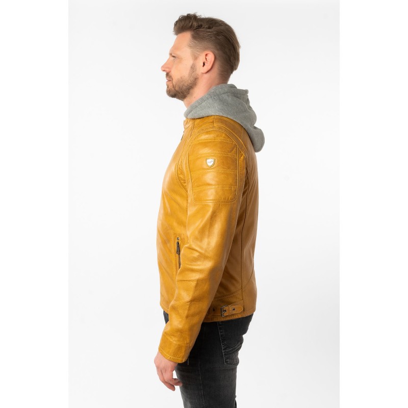 Geaca de Piele Barbati Mauritius Galben Inchis MMRylo – Geci de Piele