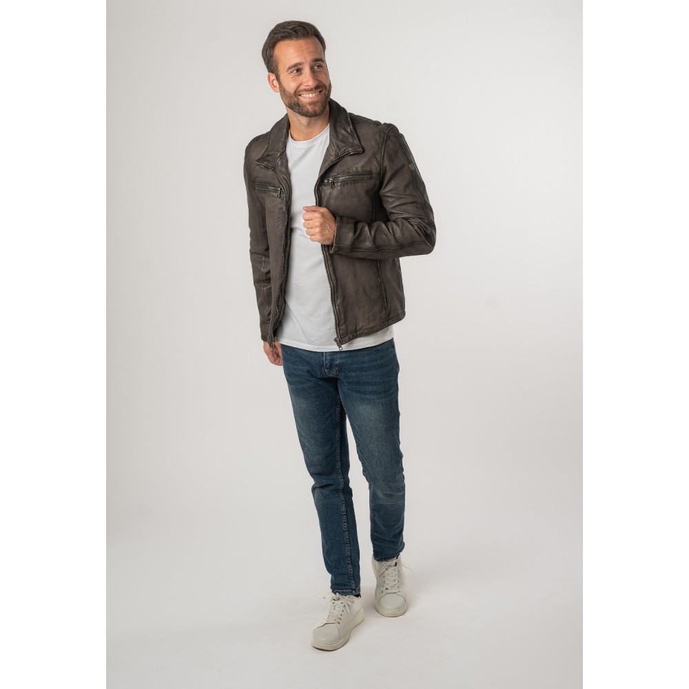 Geaca de Piele Barbati Mauritius Bej Antic MMSantiago - readytowear