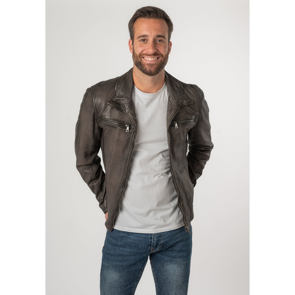 Geaca de Piele Barbati Mauritius Bej Antic MMSantiago - readytowear