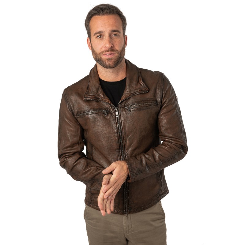 Geaca de Piele Barbati Mauritius Coniac Antic MMSantiago – Geci de Piele