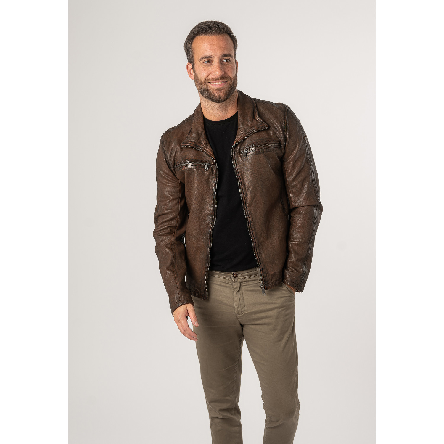 Geaca de Piele Barbati Mauritius Coniac Antic MMSantiago – Geci de Piele