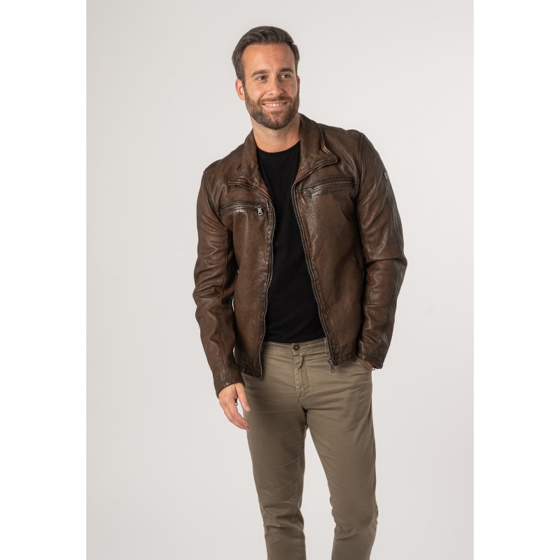 Geaca de Piele Barbati Mauritius Coniac Antic MMSantiago – Geci de Piele