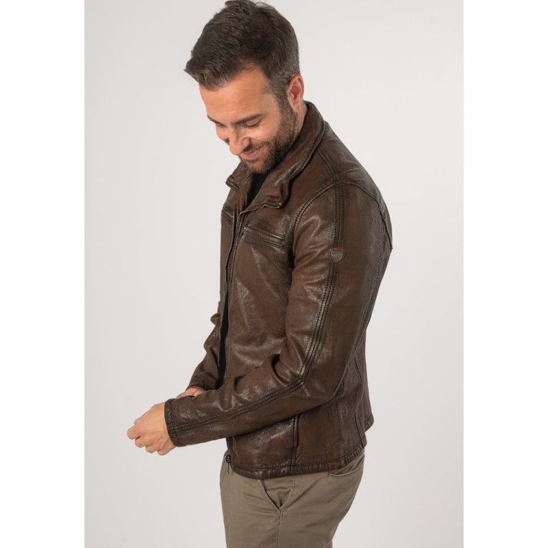 Geaca de Piele Barbati Mauritius Coniac Antic MMSantiago – Geci de Piele