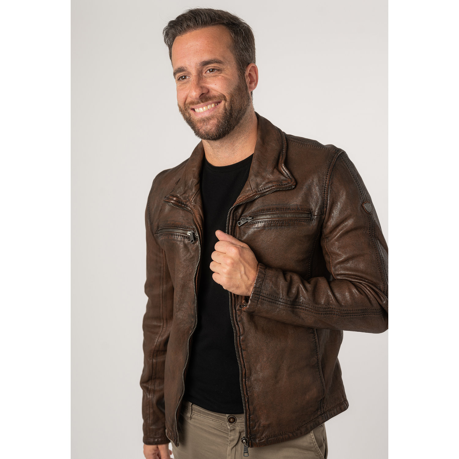 Geaca de Piele Barbati Mauritius Coniac Antic MMSantiago – Geci de Piele