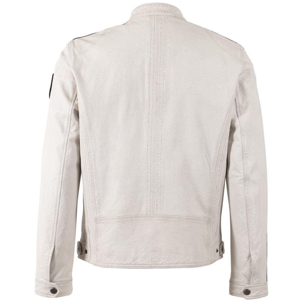 Geaca de Piele Barbati Mauritius Alb Murdar MMShyko - readytowear