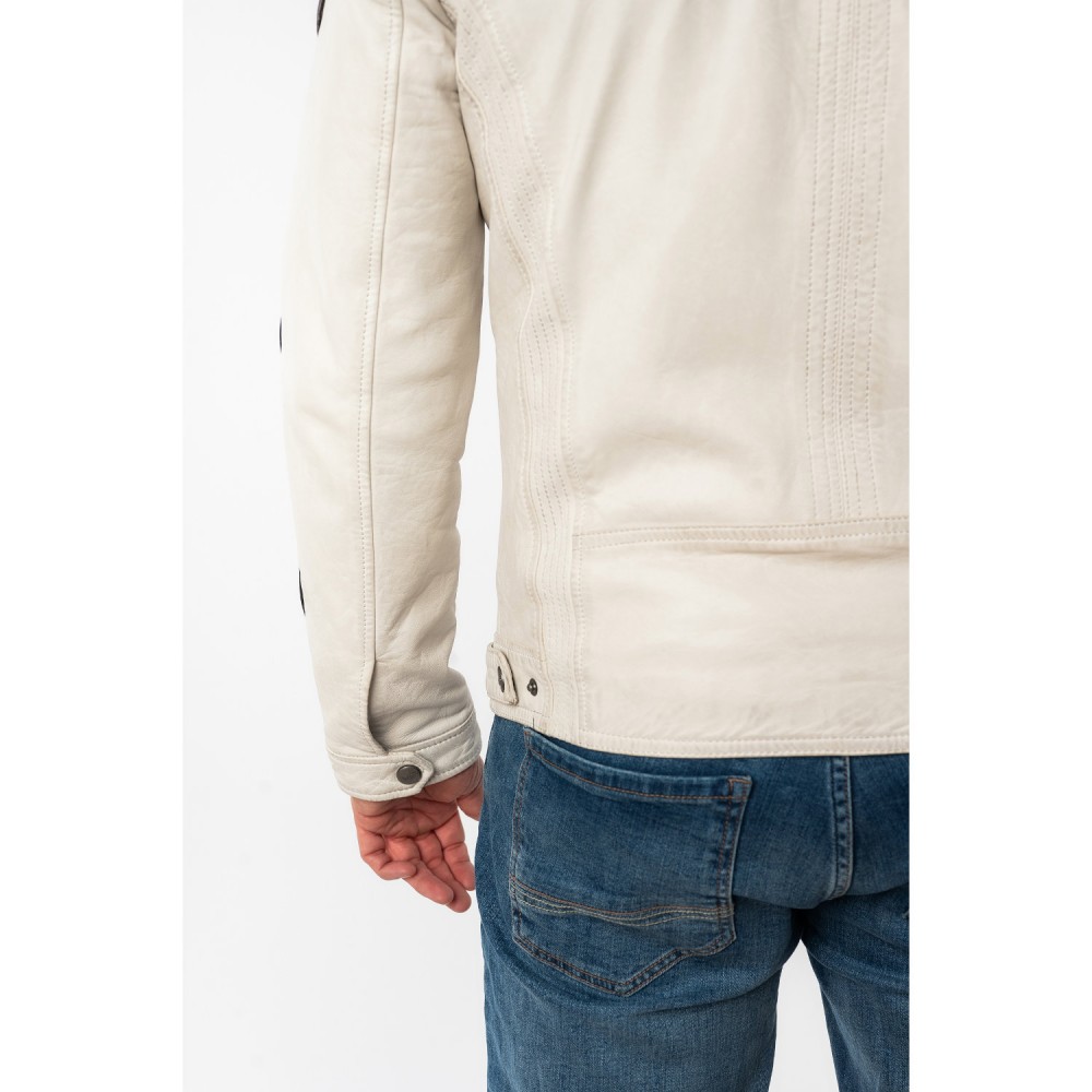 Geaca de Piele Barbati Mauritius Alb Murdar MMShyko - readytowear