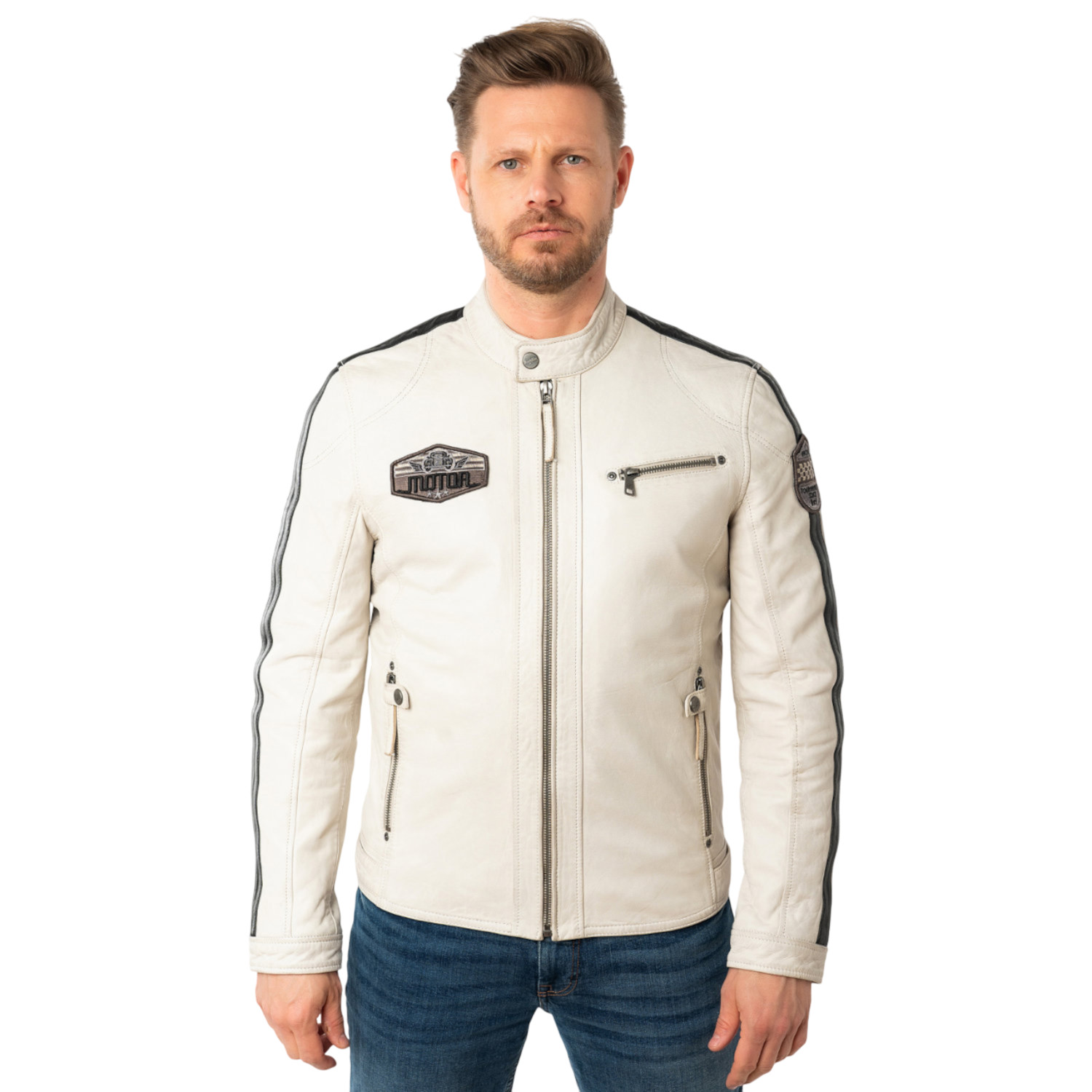 Geaca de Piele Barbati Mauritius Alb Murdar MMShyko – Geci de Piele Geaca de Piele Barbati Mauritius Alb Murdar MMShyko – Geci de Piele