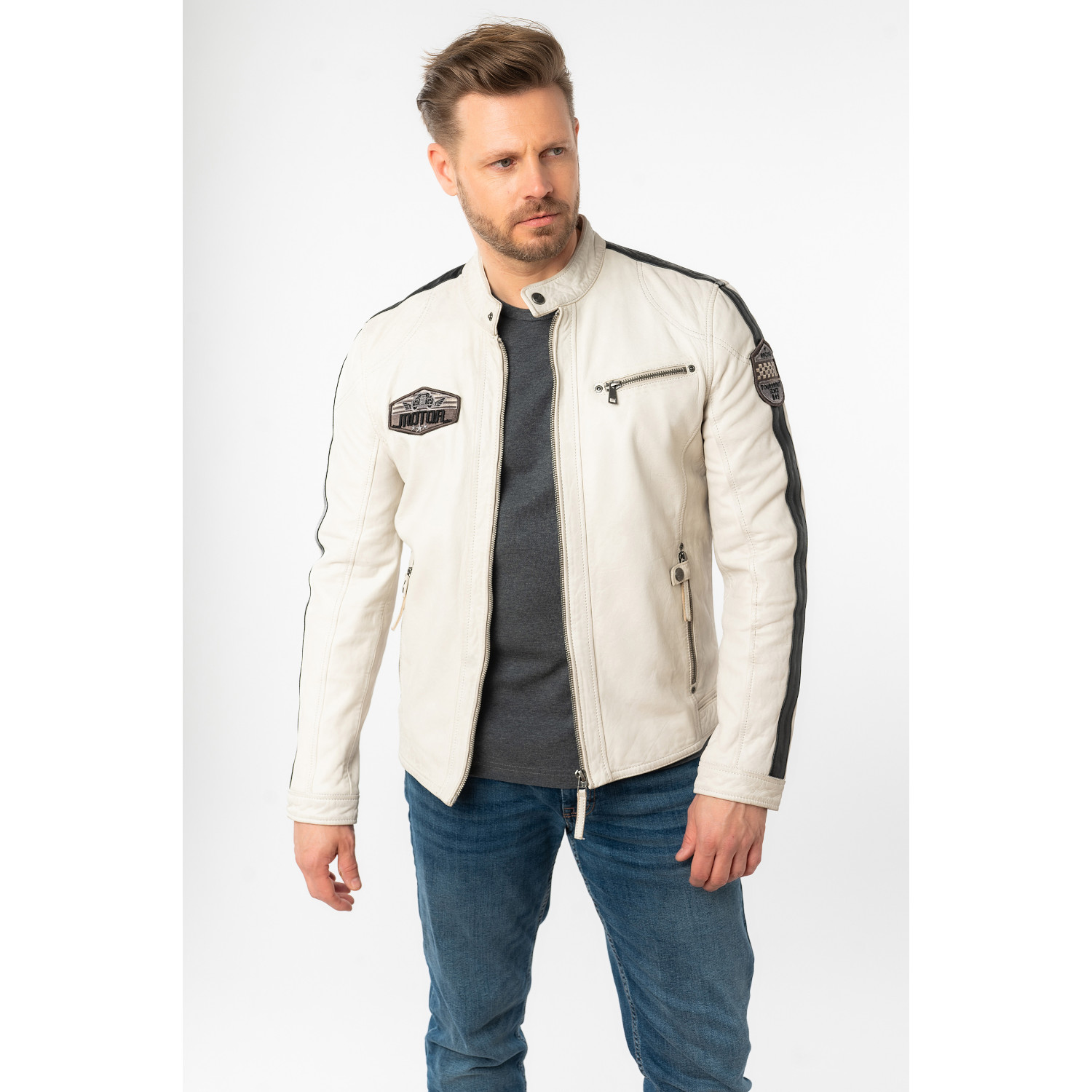 Geaca de Piele Barbati Mauritius Alb Murdar MMShyko – Geci de Piele Geaca de Piele Barbati Mauritius Alb Murdar MMShyko – Geci de Piele