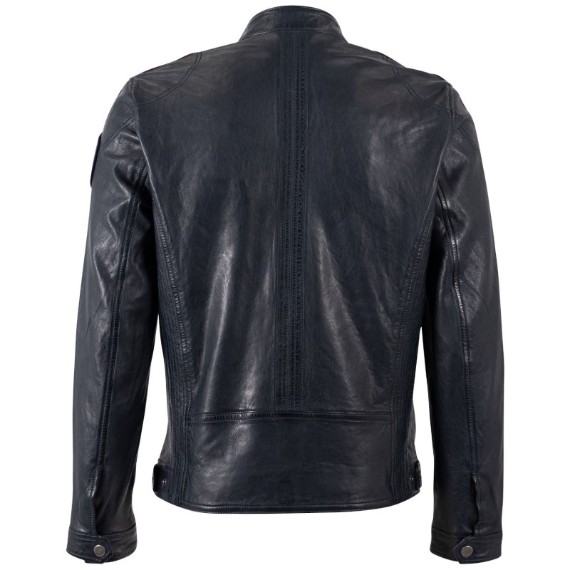 Geaca de Piele Barbati Mauritius Negru/Bleumarin MMShyko – Geci de Piele