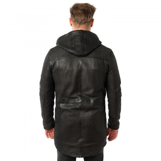 Geaca Lunga de Piele Barbati Mauritius Neagra MMSitku