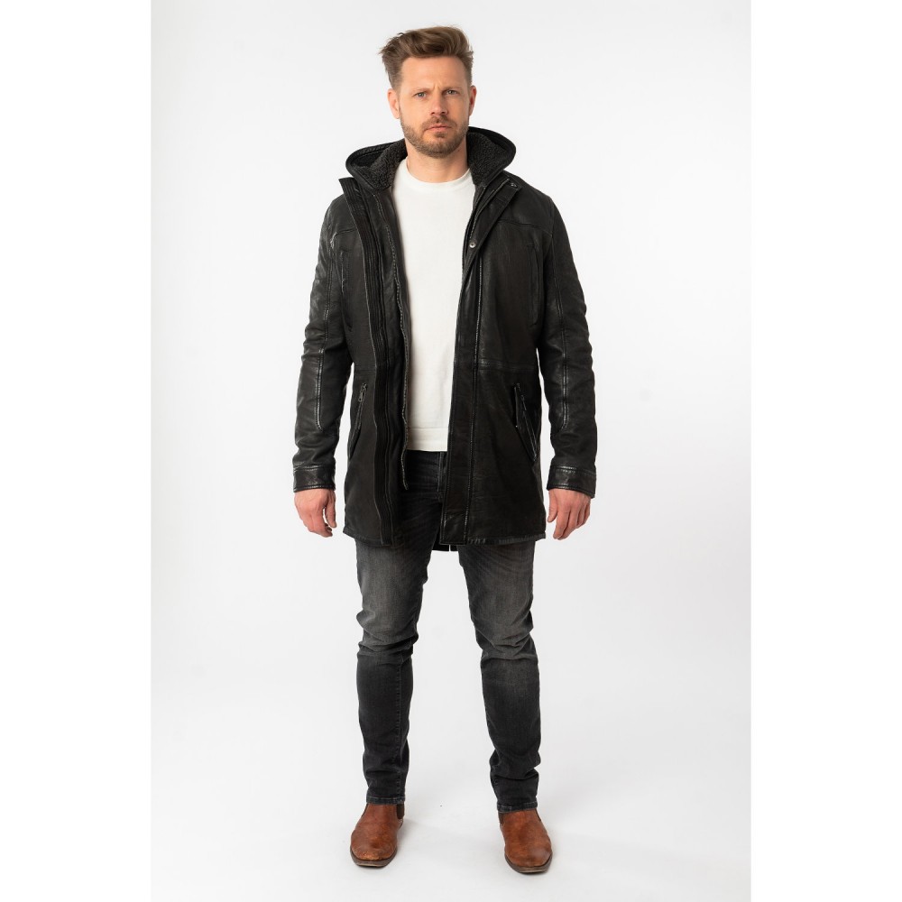 Geaca Lunga de Piele Barbati Mauritius Neagra MMSitku - readytowear