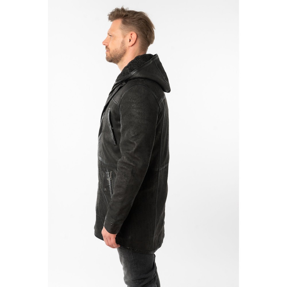 Geaca Lunga de Piele Barbati Mauritius Neagra MMSitku - readytowear