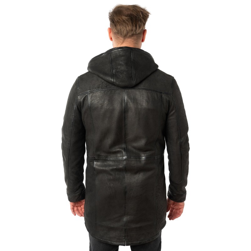 Geaca Lunga de Iarna din Piele Barbati Mauritius Neagra MMSitku – Black Friday