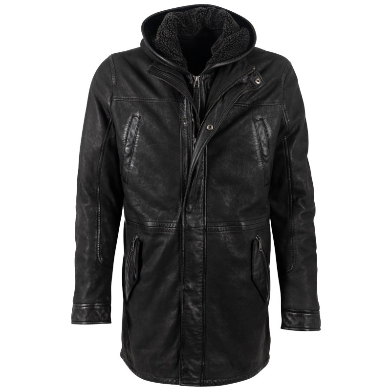 Geaca Lunga de Iarna din Piele Barbati Mauritius Neagra MMSitku – Black Friday