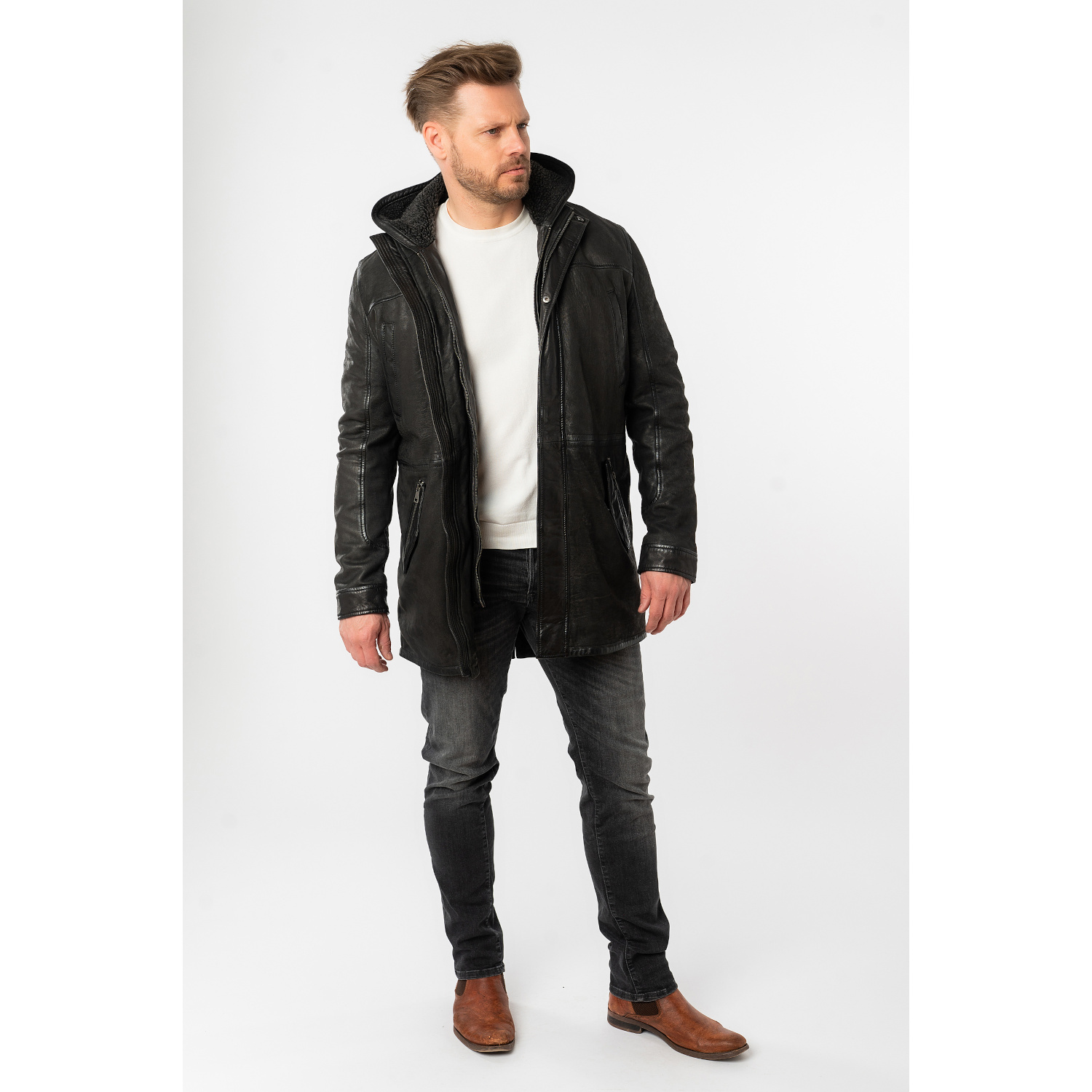 Geaca Lunga de Iarna din Piele Barbati Mauritius Neagra MMSitku – Black Friday Geaca Lunga de Iarna din Piele Barbati Mauritius Neagra MMSitku – Black Friday