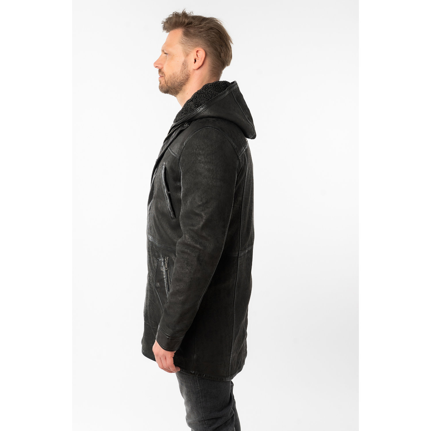 Geaca Lunga de Iarna din Piele Barbati Mauritius Neagra MMSitku – Black Friday Geaca Lunga de Iarna din Piele Barbati Mauritius Neagra MMSitku – Black Friday