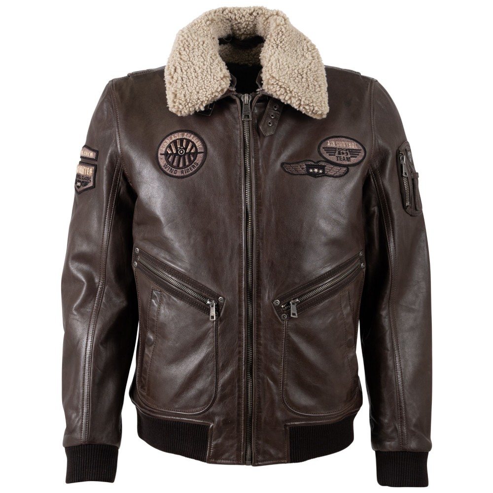 Geaca de Piele Barbati Mauritius Castaniu Inchis MMStarpilot - readytowear