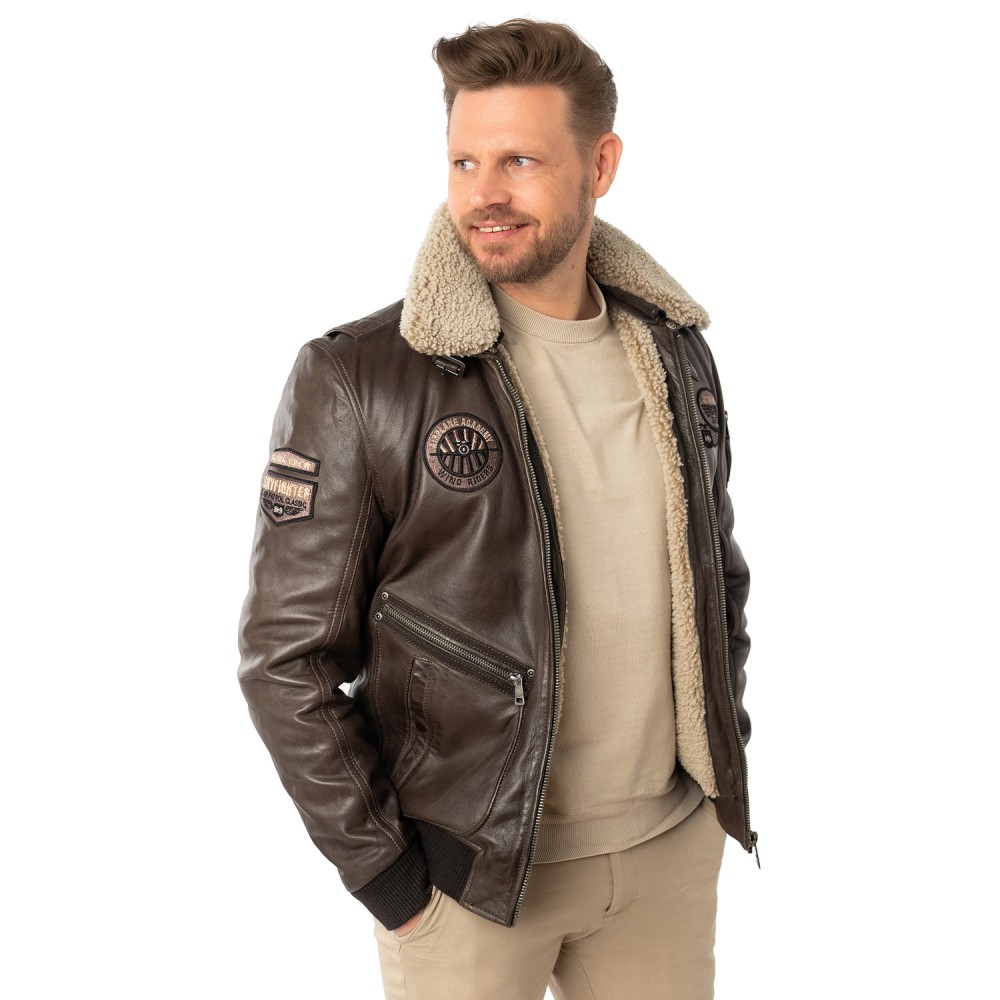 Męska skórzana kurtka Mauritius Ciemnobrązowa MMStarpilot