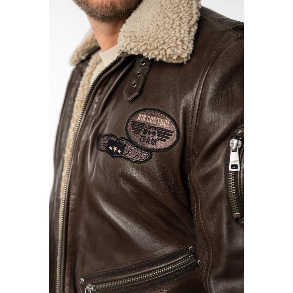 Geaca de Piele Barbati Mauritius Castaniu Inchis MMStarpilot - readytowear