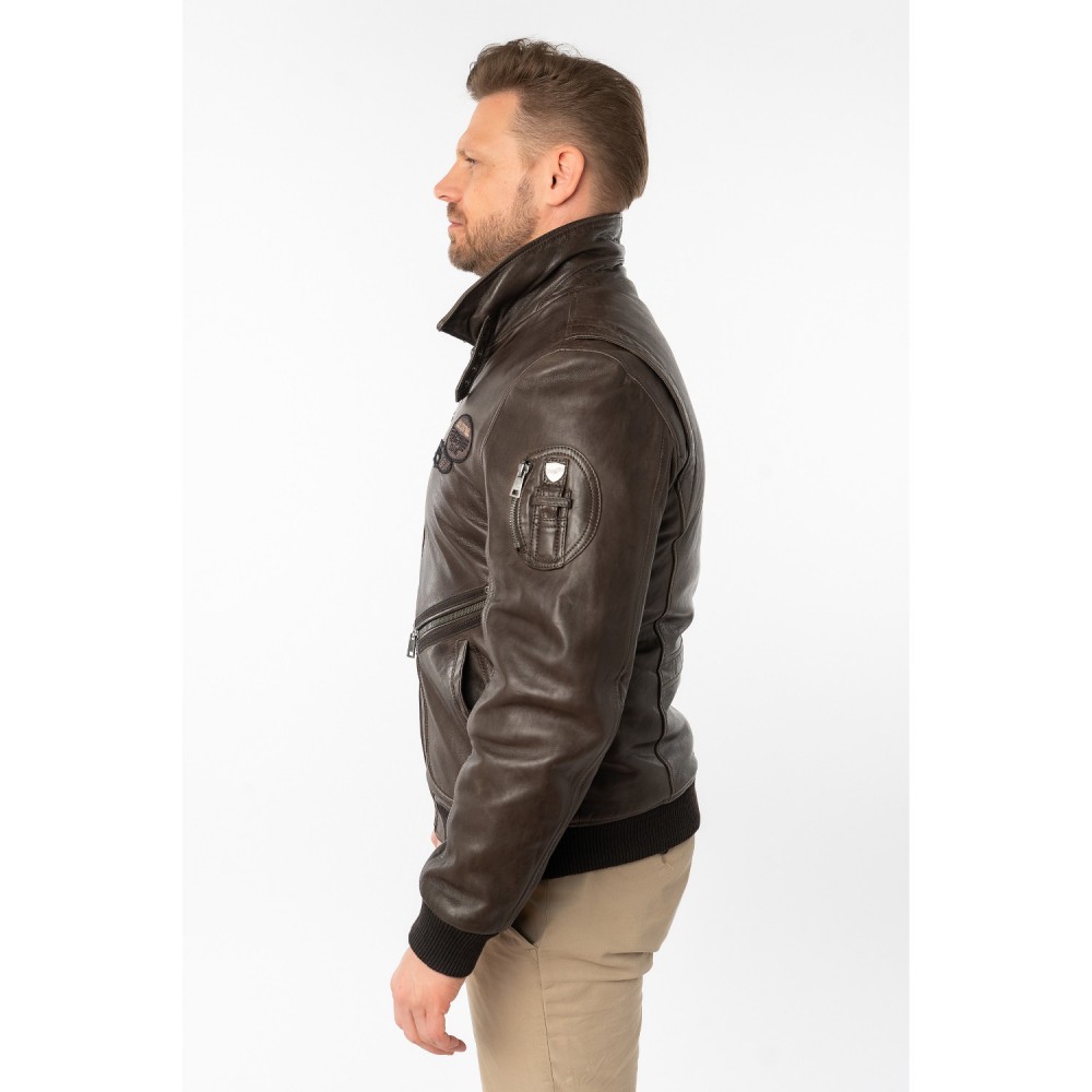 Geaca de Piele Barbati Mauritius Castaniu Inchis MMStarpilot - readytowear