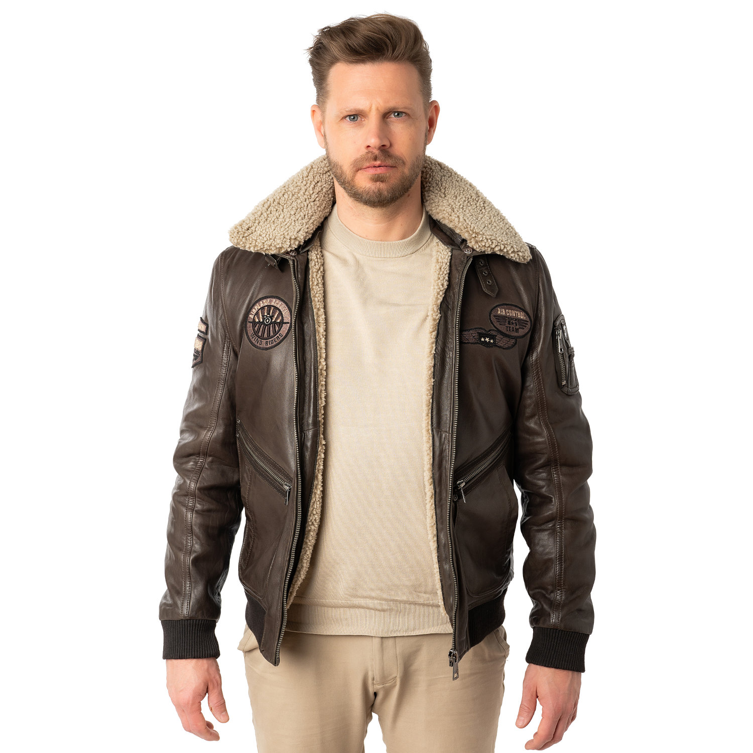 Geaca de Piele Barbati Mauritius Castaniu Inchis MMStarpilot – STOC