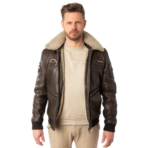 Geaca de Piele Barbati Mauritius Castaniu Inchis MMStarpilot