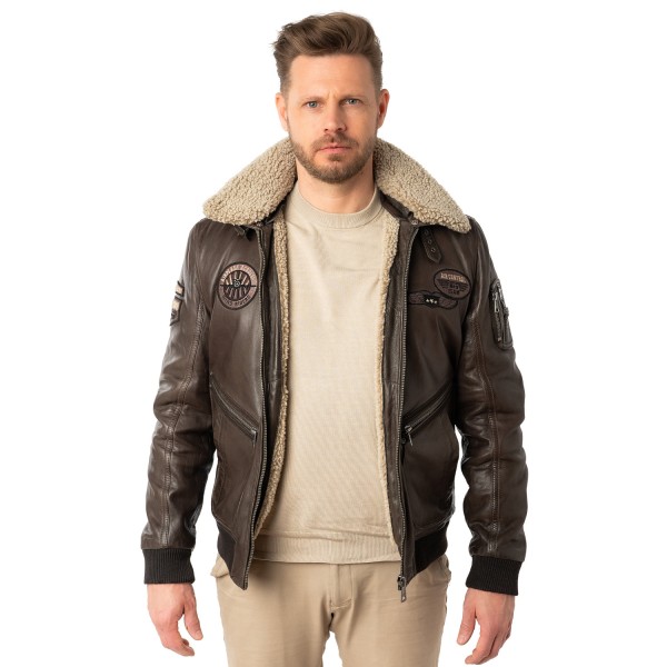 Geaca de Piele Barbati Mauritius Castaniu Inchis MMStarpilot
