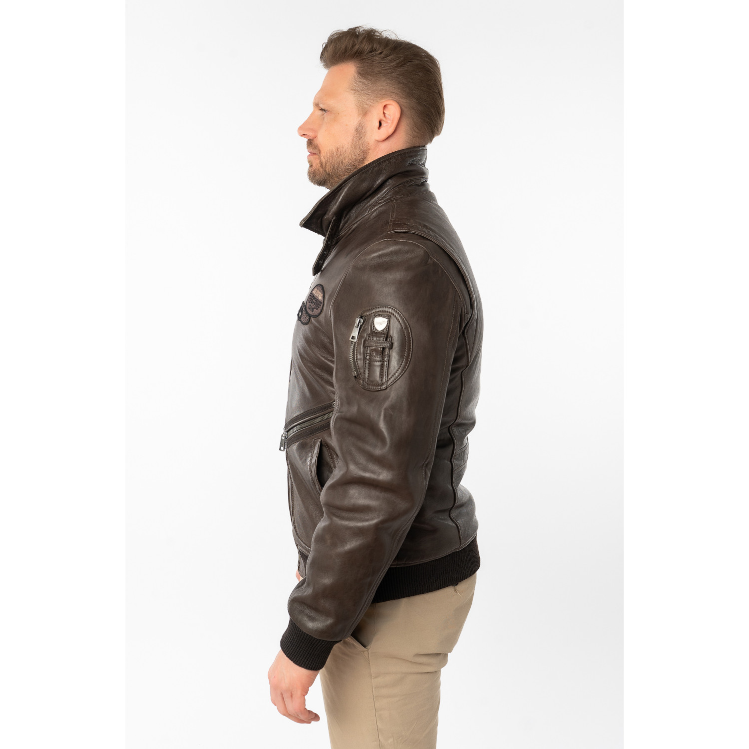 Geaca de Piele Barbati Mauritius Castaniu Inchis MMStarpilot – STOC