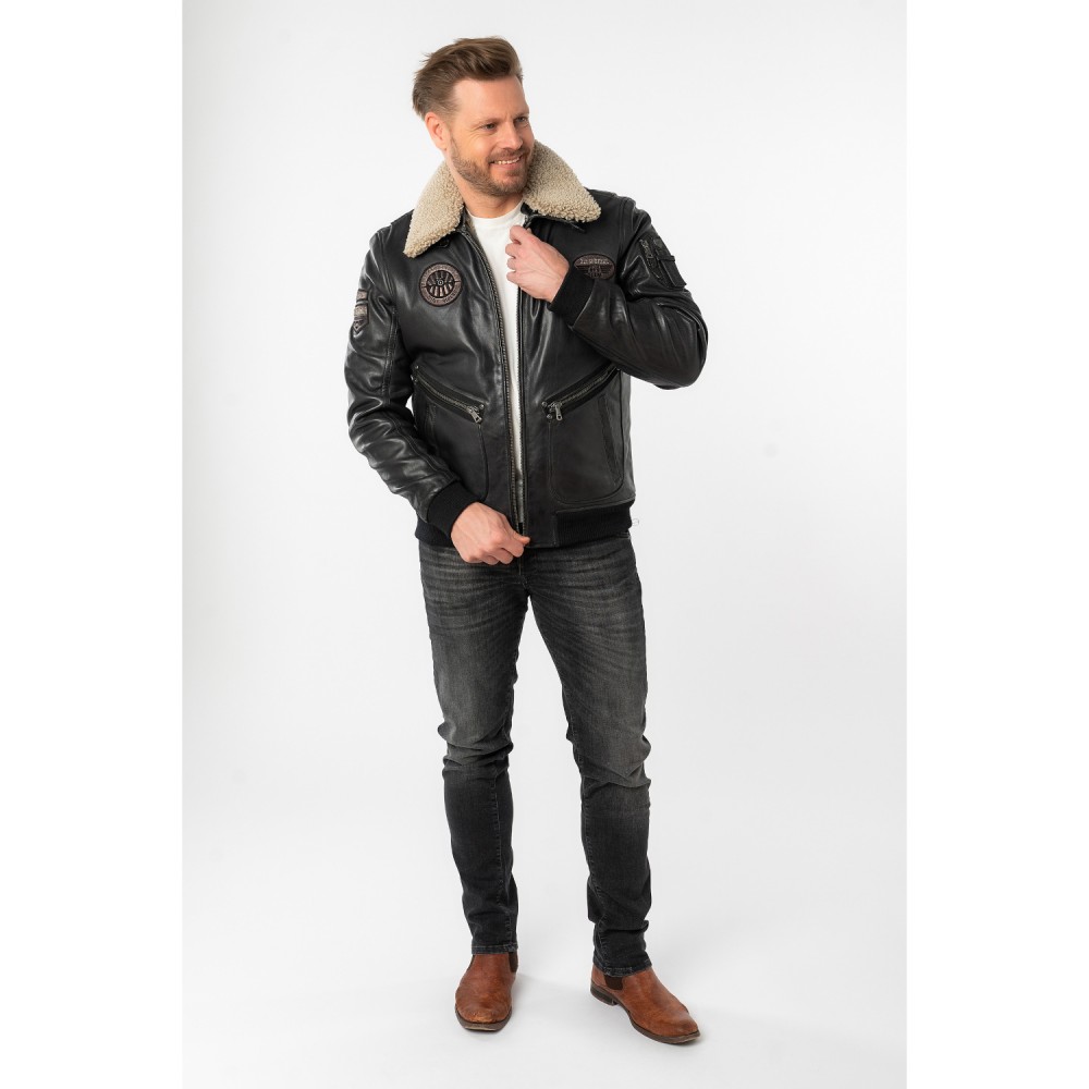 Geaca de Piele Barbati Mauritius Neagra MMStarpilot - readytowear