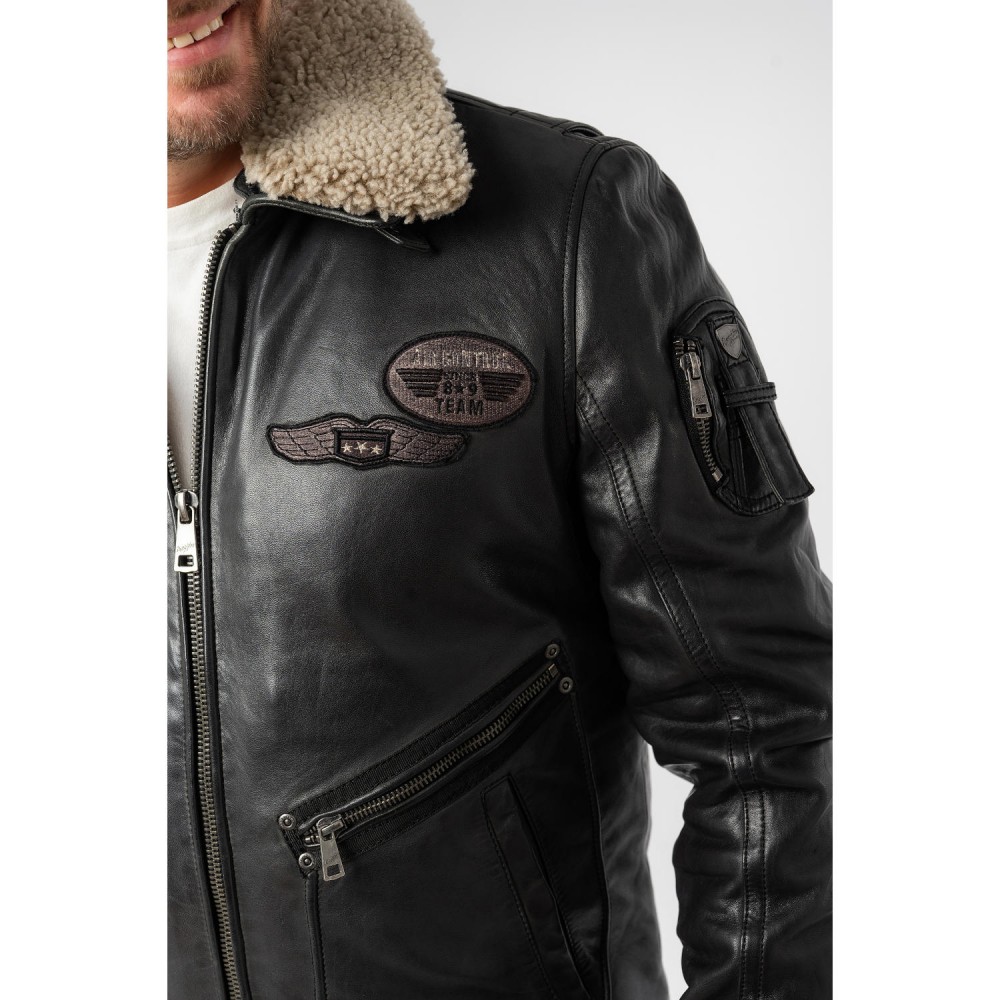 Geaca de Piele Barbati Mauritius Neagra MMStarpilot - readytowear