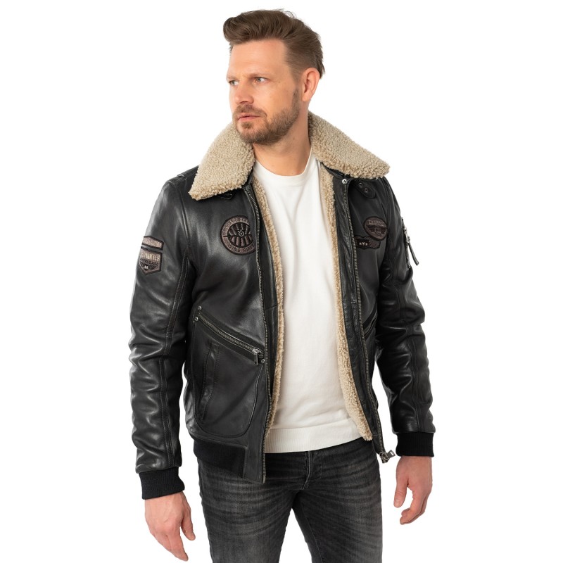 Geaca de Piele Barbati Mauritius Neagra MMStarpilot – STOC