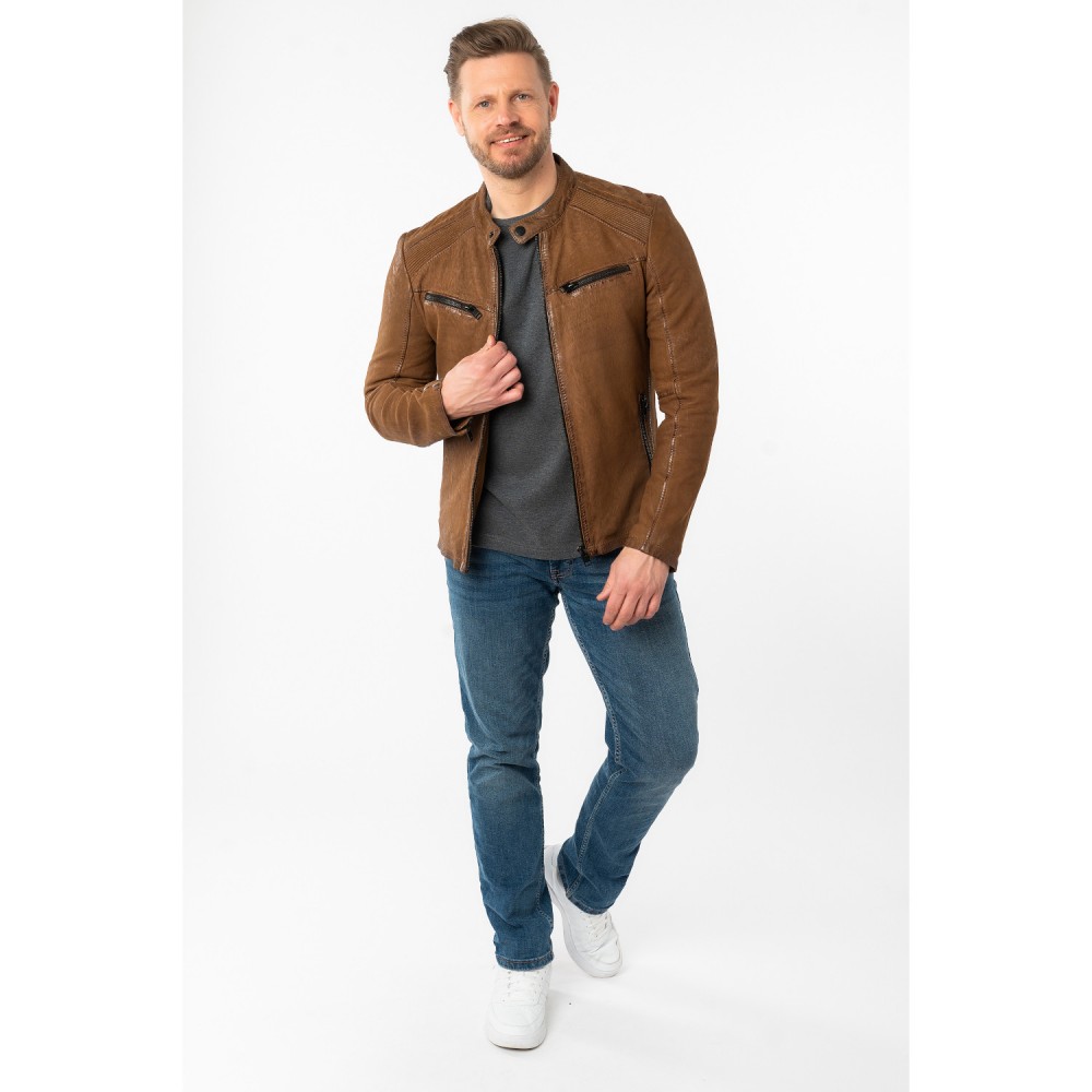 Geaca de Piele Barbati Mauritius Camel Inchis MMTaibo - readytowear