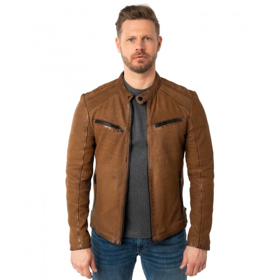 Geaca de Piele Barbati Mauritius Camel Inchis MMTaibo