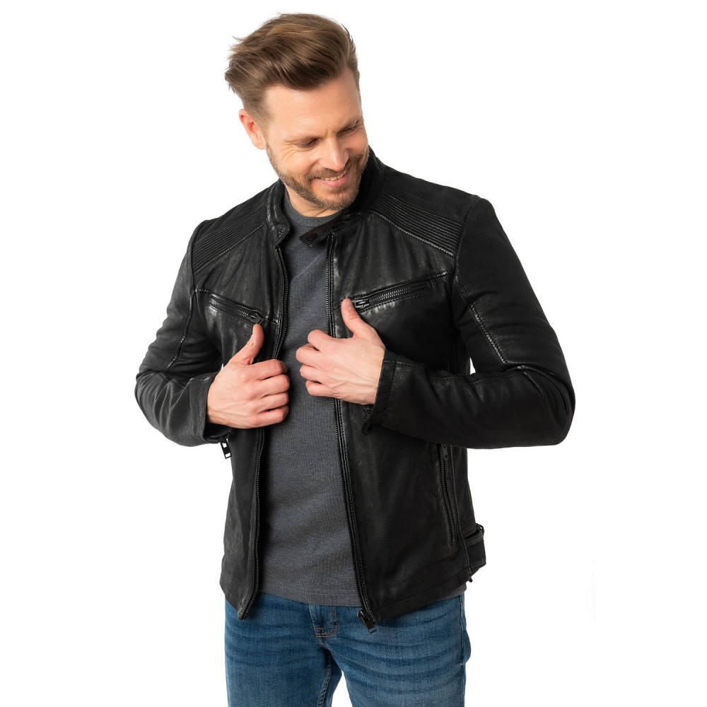 Geaca de Piele Barbati Mauritius Neagra MMTaibo