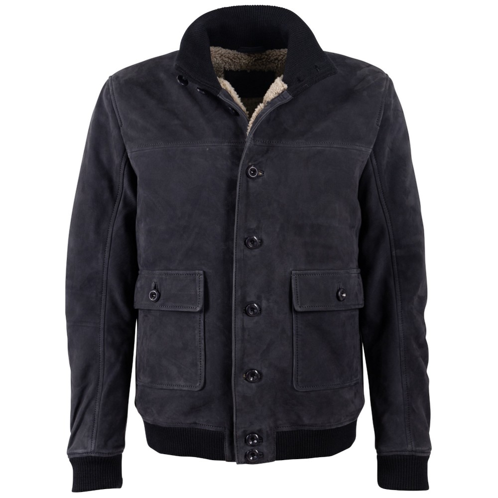 Geaca de Piele Imblanita Barbati Mauritius Bleumarin MMThalor - readytowear