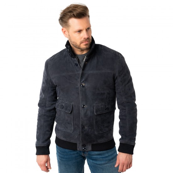 Geaca de Piele Imblanita Barbati Mauritius Bleumarin MMThalor