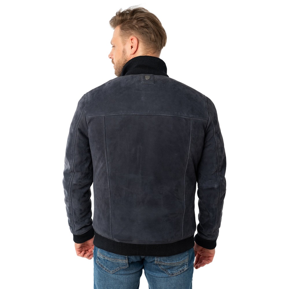 Geaca de Piele Imblanita Barbati Mauritius Bleumarin MMThalor