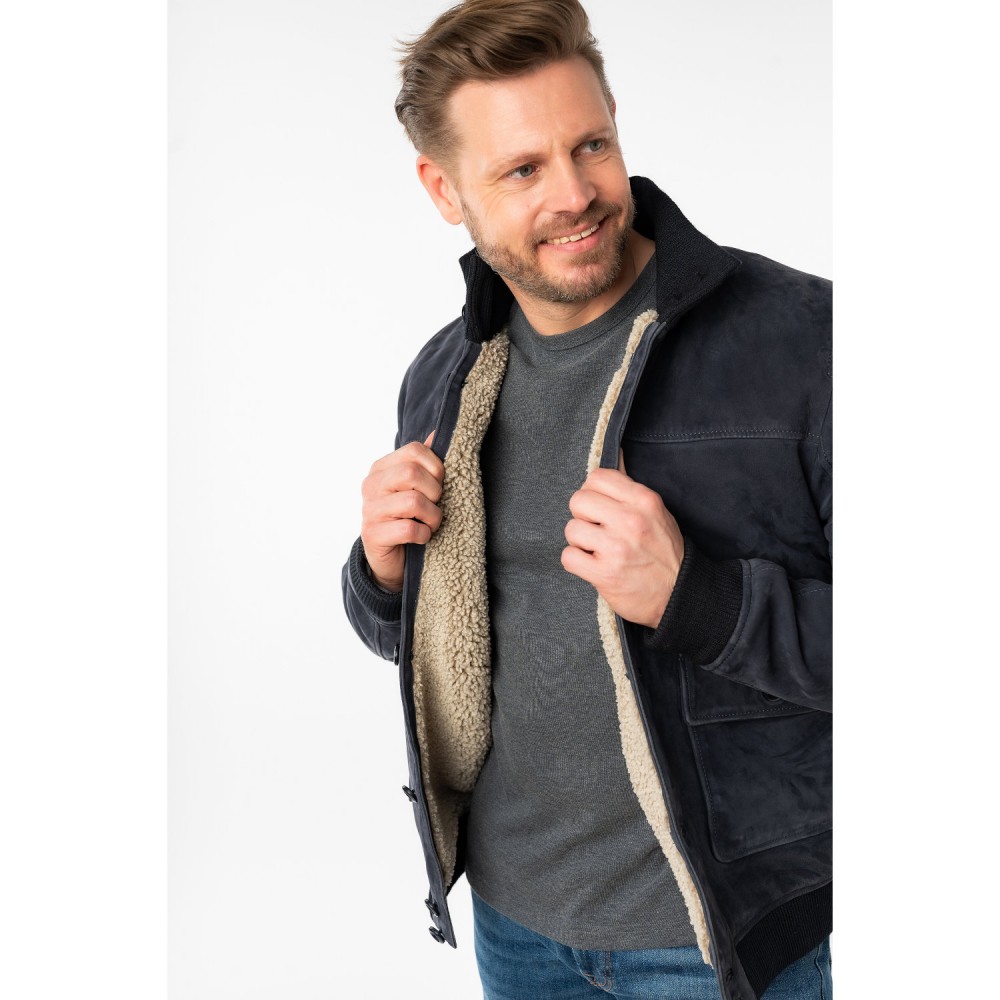 Geaca de Piele Imblanita Barbati Mauritius Bleumarin MMThalor - readytowear