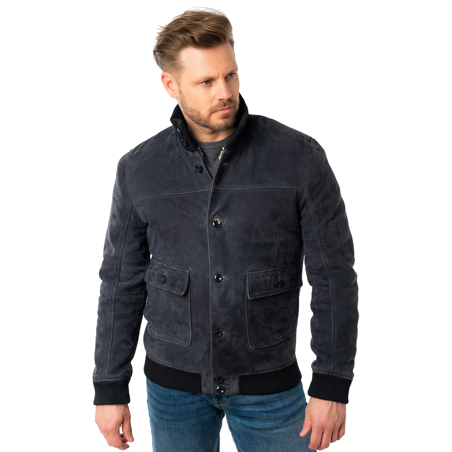 Geaca de Iarna Imblanita din Piele Barbati Mauritius Bleumarin MMThalor – STOC