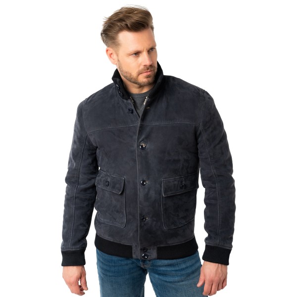 Geaca de Iarna Imblanita din Piele Barbati Mauritius Bleumarin MMThalor