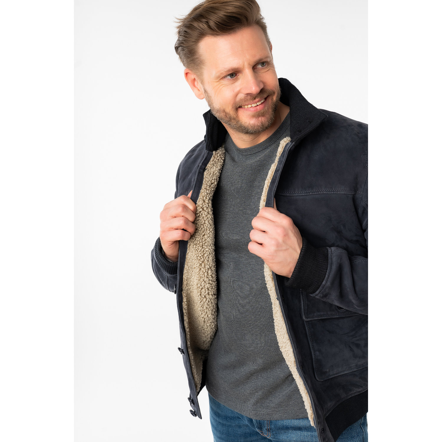 Geaca de Iarna Imblanita din Piele Barbati Mauritius Bleumarin MMThalor – STOC