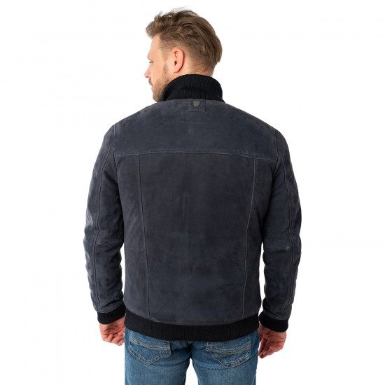 Geaca de Iarna Imblanita din Piele Barbati Mauritius Bleumarin MMThalor