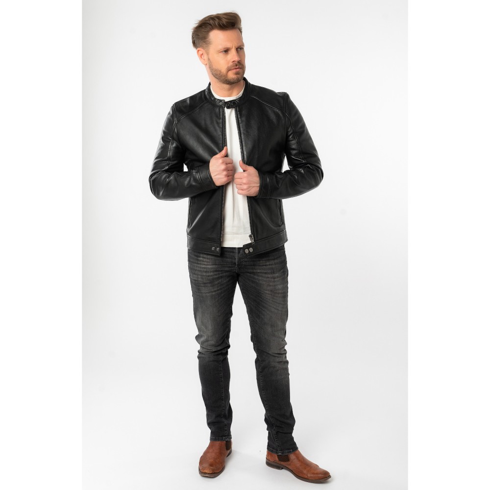 Geaca de Piele Barbati Mauritius Neagra MMTibor - readytowear