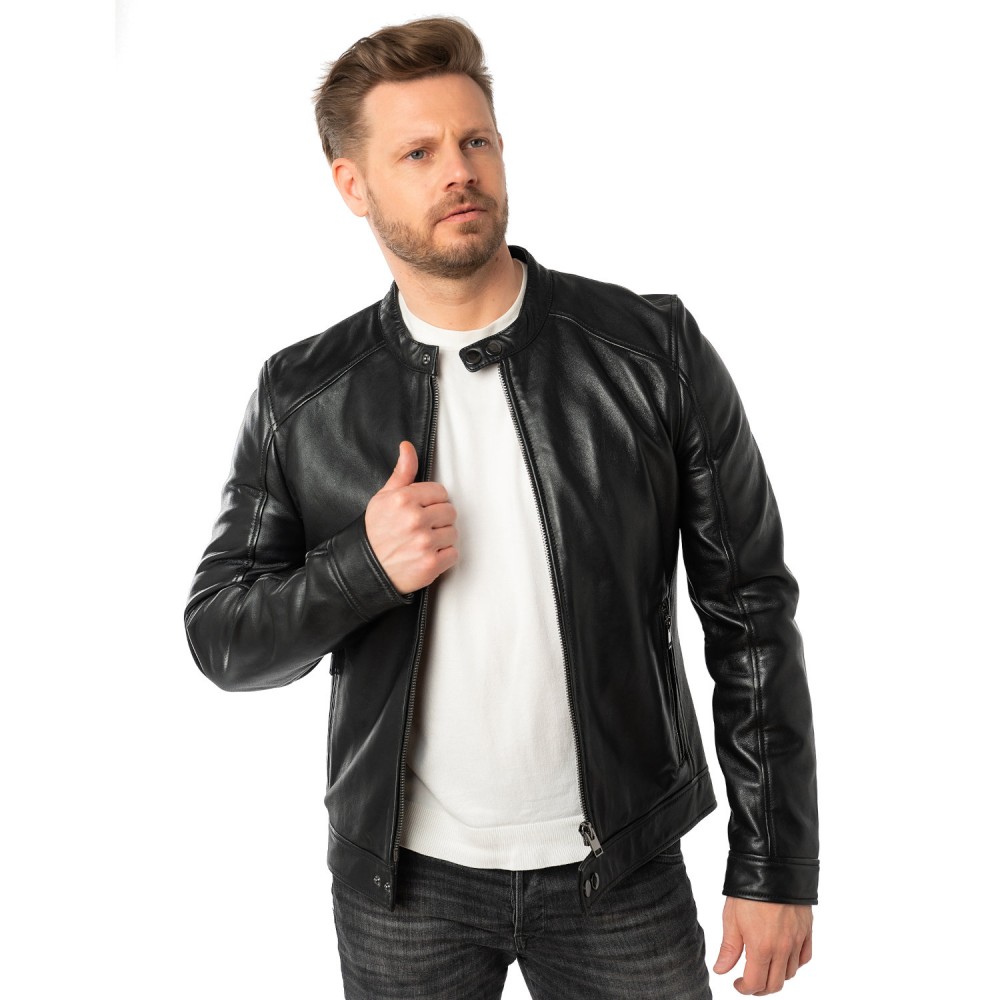 Geaca de Piele Barbati Mauritius Neagra MMTibor - readytowear.ro