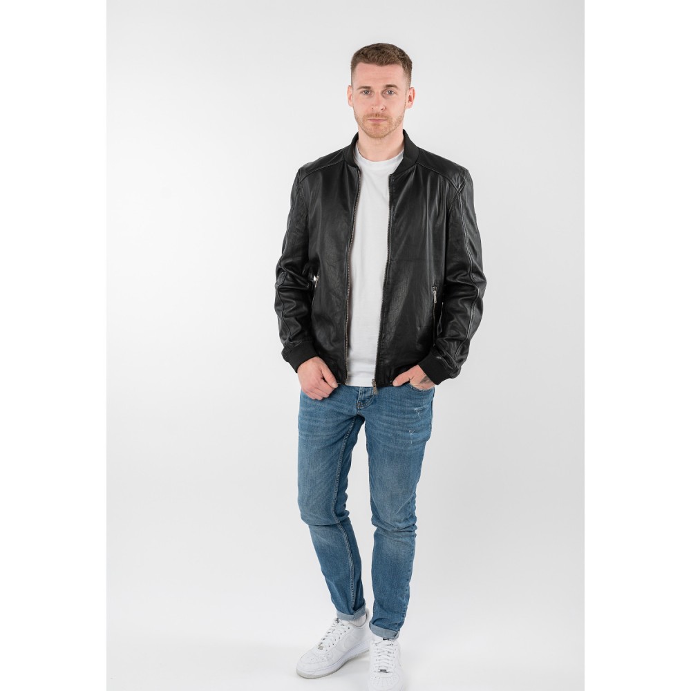 Geaca de Piele Barbati Mauritius Neagra MMTorino