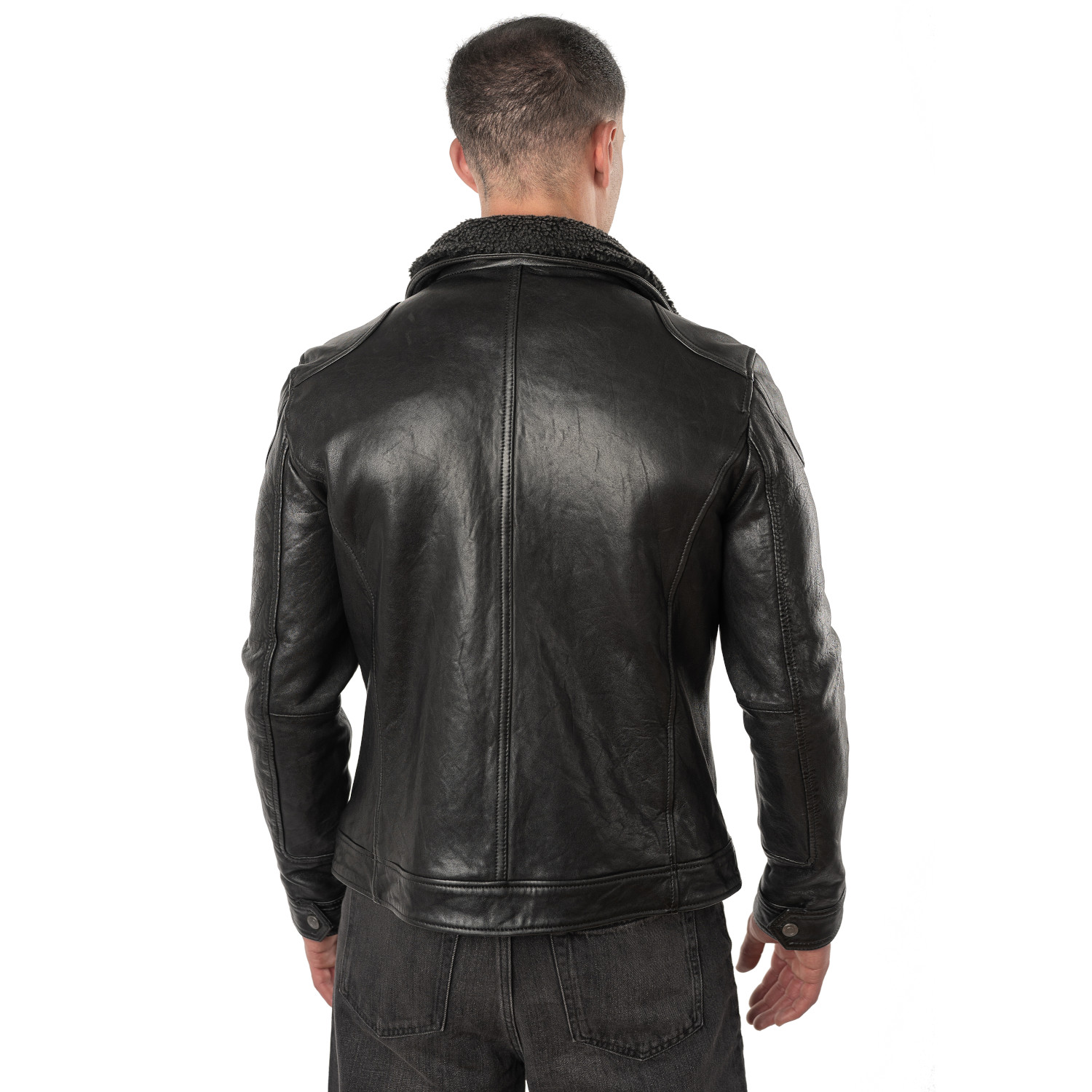 Mauritius MMTorric - Geacă de Piele Bărbați Neagră Regular Fit, Stil Field Jacket Geacă de Piele Bărbați Mauritius Neagră MMTorric cu Guler din Blană Artificială