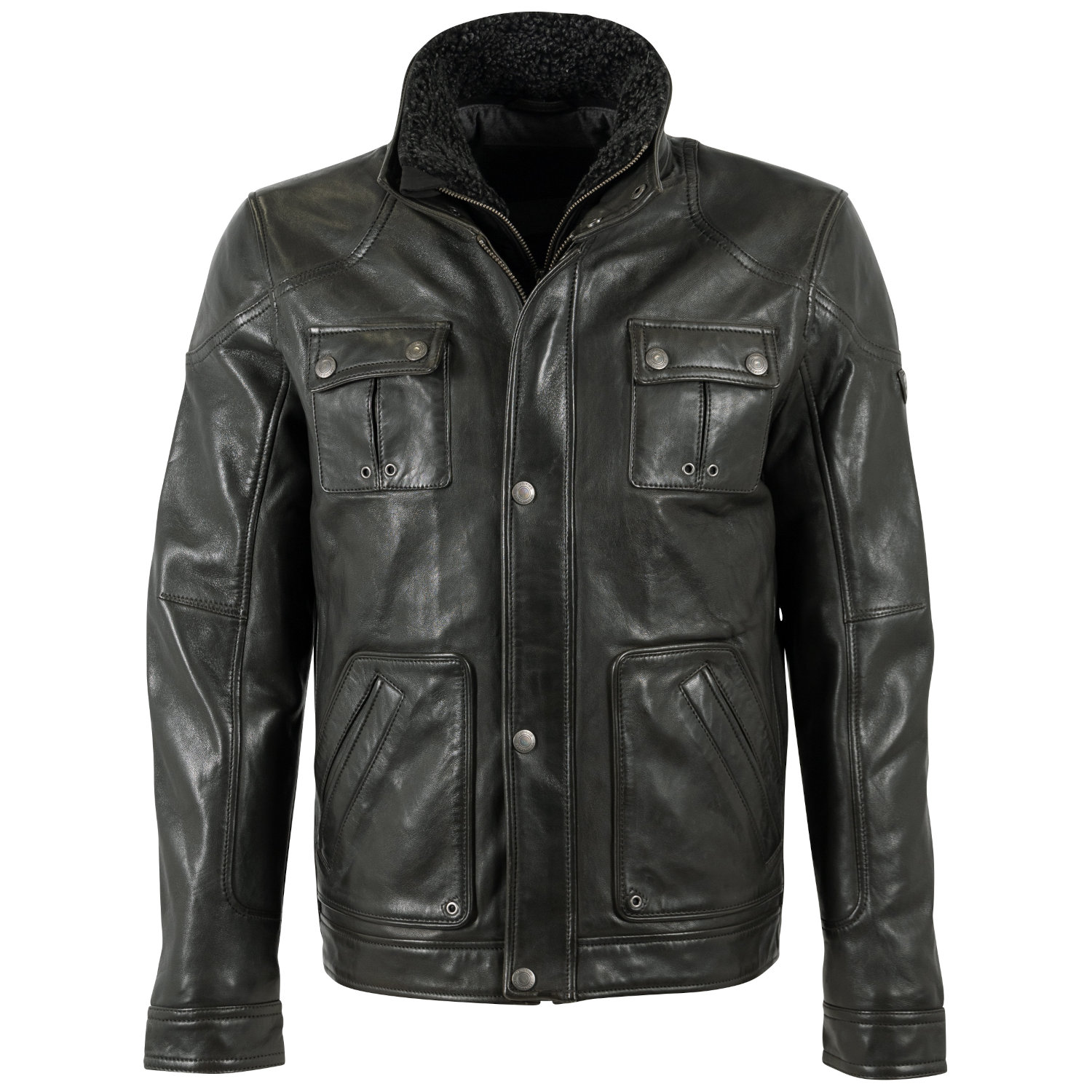 Mauritius MMTorric - Geacă de Piele Bărbați Olive Închis Regular Fit, Stil Field Jacket Geacă de Piele Bărbați Mauritius Olive Închis MMTorric cu Guler din Blană Artificială