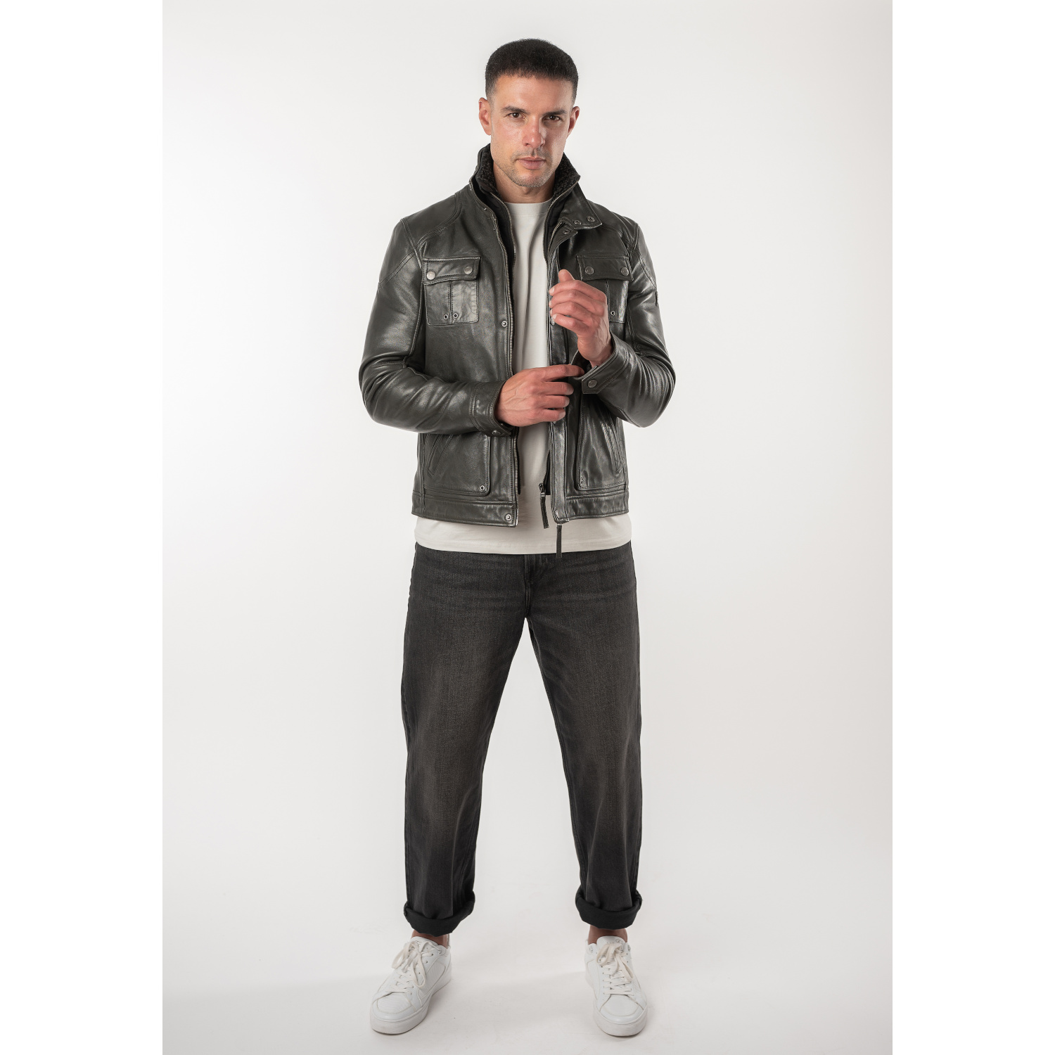 Mauritius MMTorric - Geacă de Piele Bărbați Olive Închis Regular Fit, Stil Field Jacket Geacă de Piele Bărbați Mauritius Olive Închis MMTorric cu Guler din Blană Artificială